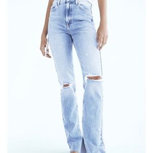 Zara Flared Ripped Slit Hem Jeans